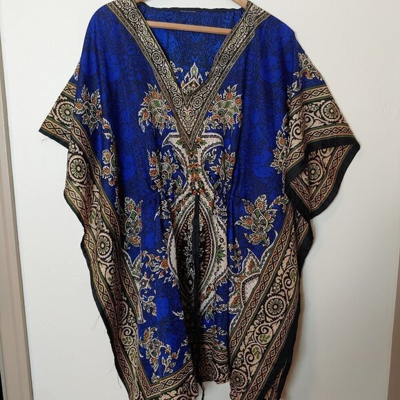 Vintage Dashiki Top African Tunic Blouse Shirt Tie Waist Swim Cover Boho - Picture 4 of 7